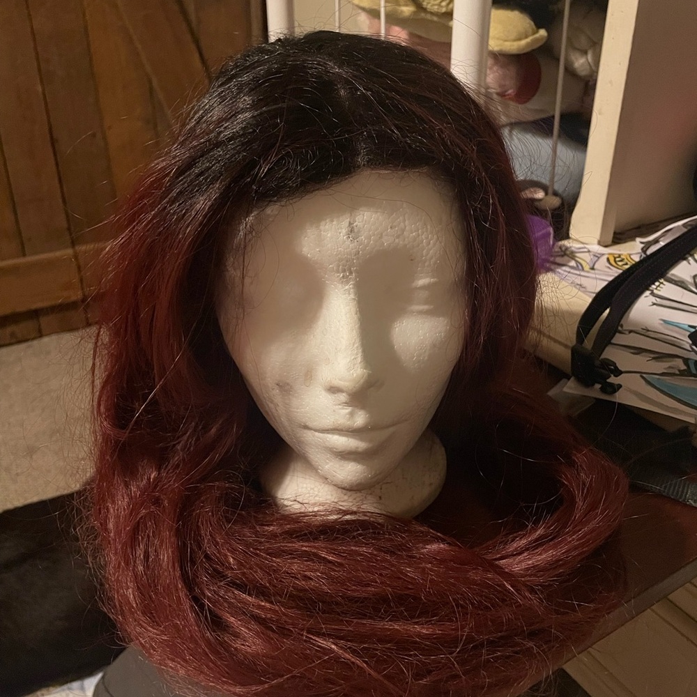 Elegant Ombre Black and Red Wig
